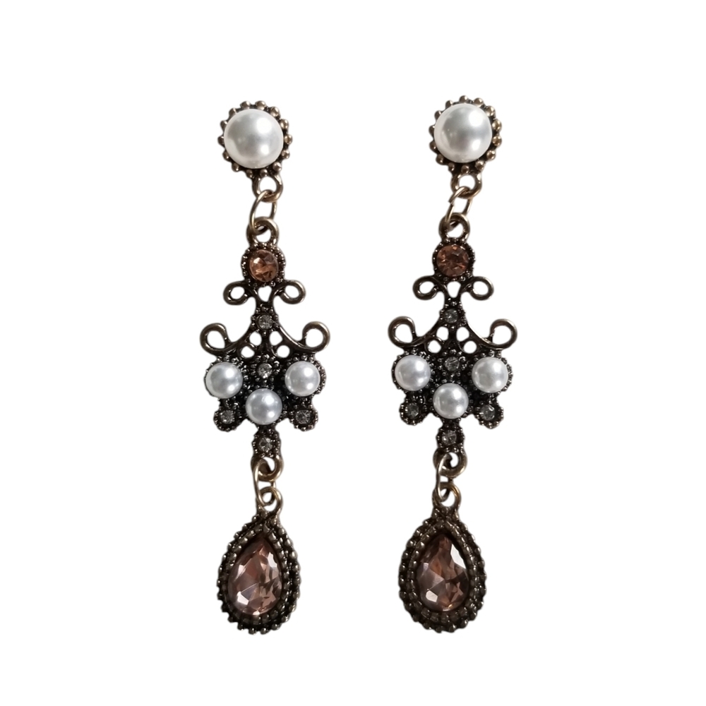 Rhinestone & Pearl Teardrop Earrings